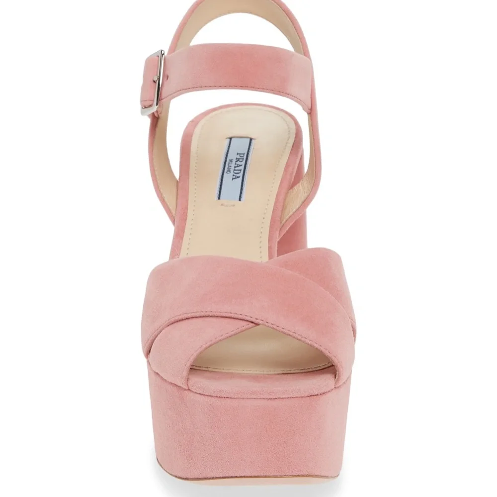 NIB $920 PRADA Suede Platform Sandal in Pink - size 5.5 US / 35.5 EU!